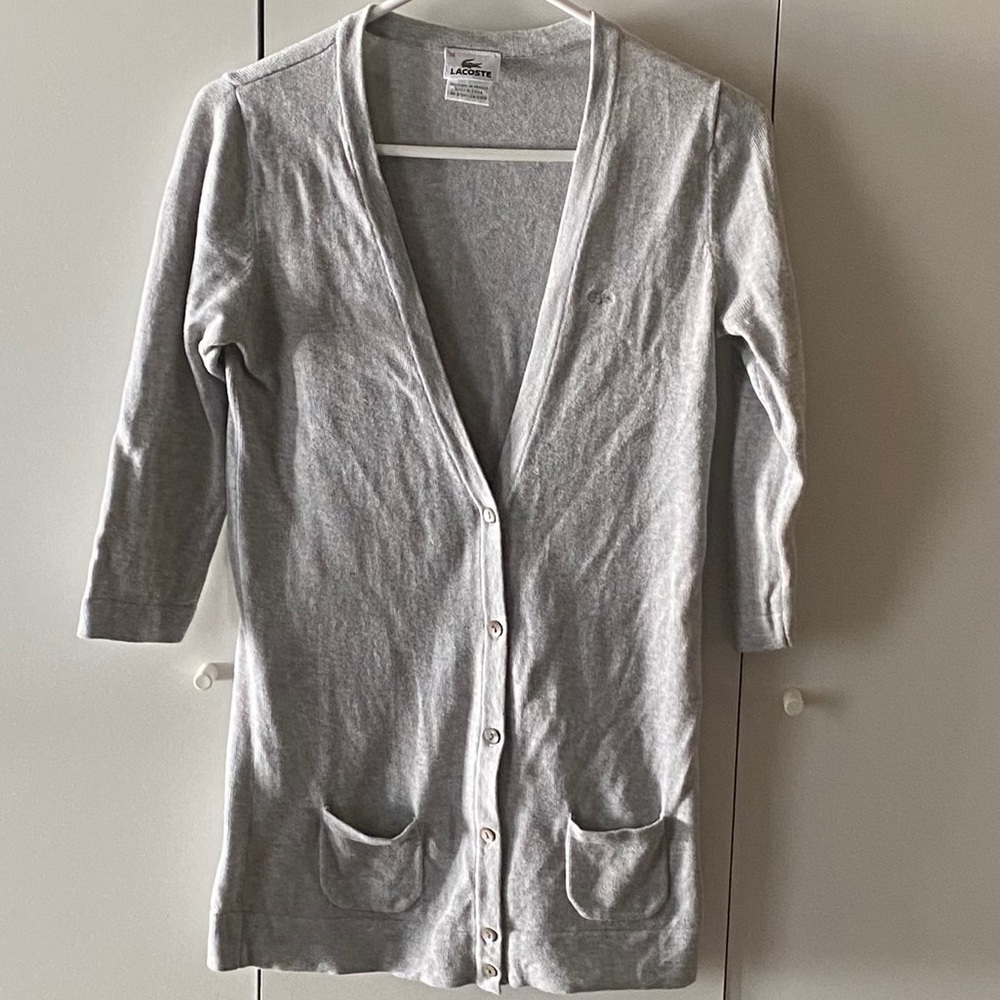 Lacoste Light Grey 3/4 Sleeve Cardigan, Sz S